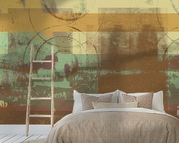 Abstract shapes in warm pastel colors no. 1. Yellow, brown, green by Dina Dankers