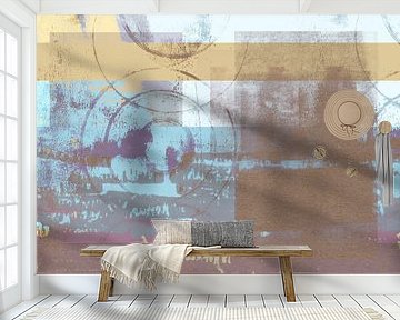 Abstract shapes in warm pastel colors no. 4. Blue, yellow, brown.