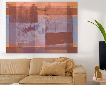 Abstract shapes in warm pastel colors no. 6. Terra, blue, brown. by Dina Dankers