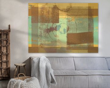 Abstract shapes in warm pastel colors no. 7. Yellow, mint and brown. by Dina Dankers