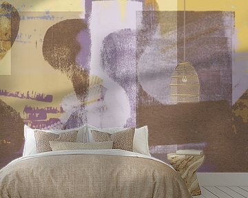 Abstract shapes in warm pastel colors no. 10. Yellow, purple, brown.