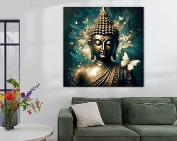 Buddha mit weißen Schmetterlingen. von Ineke de Rijk