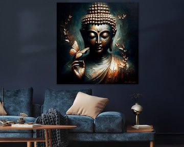 Buddha mit bronzefarbenen Schmetterlingen. von Ineke de Rijk