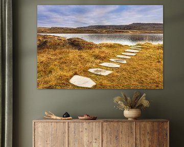 View over a lake to the landscape in the east of Iceland by Rico Ködder