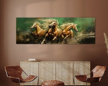 Moderne Kunst Pferde auf einer Ölleinwand, gemalt