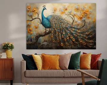 Moderne kunst kleurrijke pauw op doek, geschilderd van Animaflora PicsStock