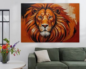 Lion majestueux aux couleurs flamboyantes sur De Muurdecoratie