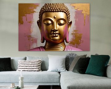 Bouddha moderne en or sur fond rose sur De Muurdecoratie