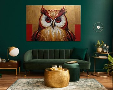 Hibou majestueux en art moderne sur or sur De Muurdecoratie