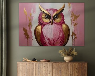 Abstract gold and pink owl painting by De Muurdecoratie