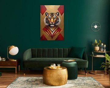 Majestätischer Tiger, umgeben von goldenem Glanz von De Muurdecoratie