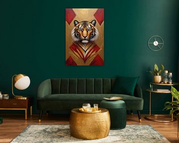 Majestic Tiger Surrounded by Golden Glow by De Muurdecoratie