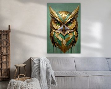 Modern Golden Owl in Art Deco Style by De Muurdecoratie