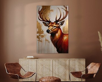 Majestic deer with golden antlers on canvas by De Muurdecoratie