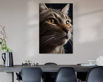 Regard profond d'un chat brun sur De Muurdecoratie