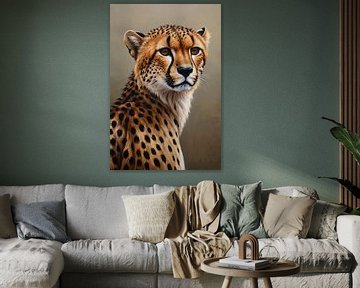 Portrait hyperréaliste de guépard à l'huile sur De Muurdecoratie