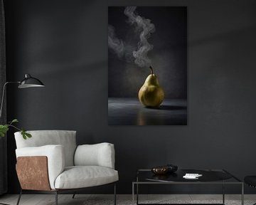 Birne mit aufsteigendem Rauch auf grauem Hintergrund von De Muurdecoratie