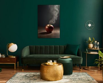 Rode appel en stijgende rook op tafel van Art & Soul Creations