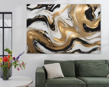 Dynamische Golvende Gouden Abstractie van De Muurdecoratie