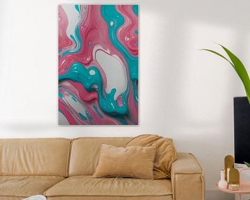 Vloeiende Abstractie in Roze en Turquoise van Art & Soul Creations