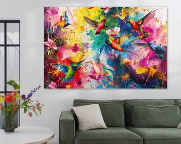 Explosie van kleur splash art vogeldroom van Mel Digital Art