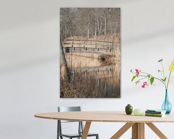 Birch Bridge Reflections - Rustic Waterway - Pampas grass by Femke Ketelaar