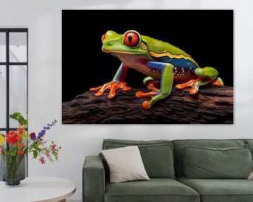 Rotäugiger Laubfrosch (Litoria caerulea) – schwarzer Hintergrund, Kunst Desig