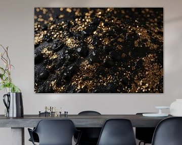 Schwarze Textur und goldener Glitter Artwork von De Muurdecoratie