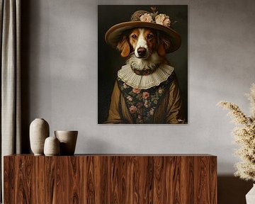 dog in Victorian dress