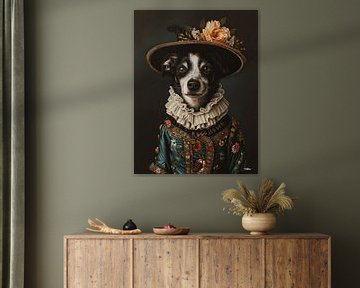 dog in Victorian dress