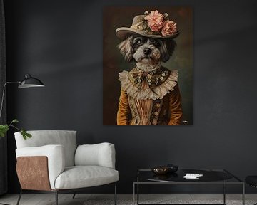 dog in Victorian dress