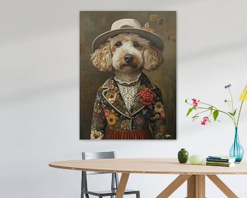 dog in Victorian dress