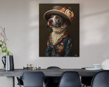 dog in Victorian dress