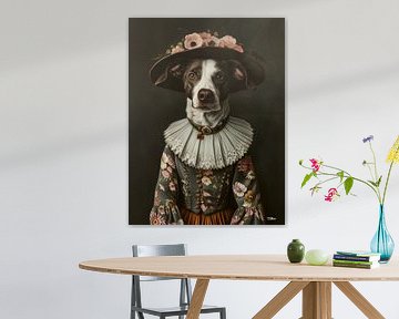 dog in Victorian dress