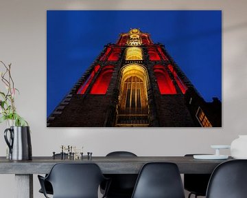 Red and white Dom tower seen from Servetstraat in Utrecht