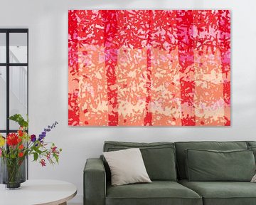 Art abstrait moderne. Formes en rouge, rose, orange doux. sur Dina Dankers