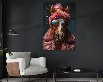 Funny horse celebrates birthday in 60s style by Poster Art Shop
