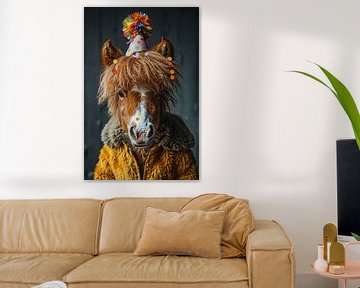 Grappig paard viert verjaardag met taart en hoed van Poster Art Shop