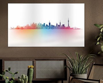 Regenboog skyline van Koffie Zwart