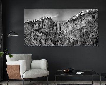 Panorama of the gorge of Ronda in Spain in Andalusia in black and white by Manfred Voss, Schwarz-weiss Fotografie