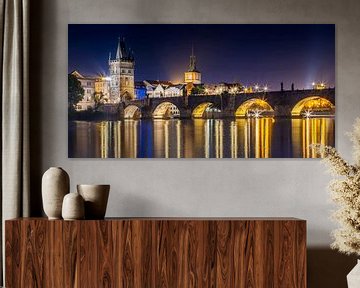 Night impression of Charles Bridge with Old Town Bridge Tower – Panorama by Melanie Viola