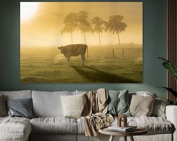 Hollands boerenlandschap tijdens zonsopgang van Friso Schinkel