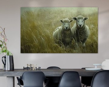 Moutons sur le sol de Texel sur Karina Brouwer