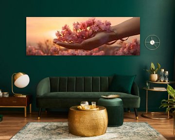 Hand-swaying flowers in the glow of the sunset, art design in spring by Animaflora PicsStock