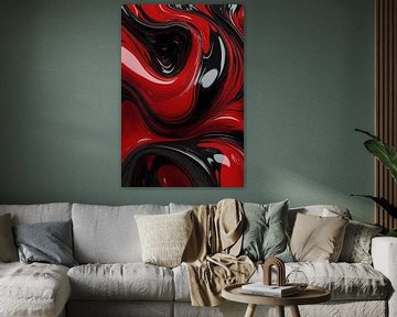 Dynamische rote und schwarze Abstraktion von De Muurdecoratie