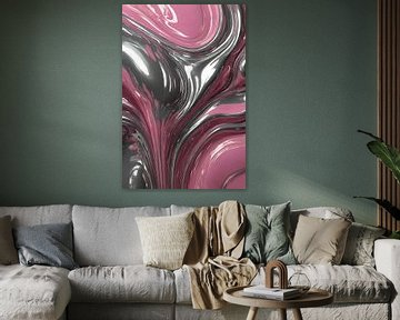 Reflection of silver and pink in abstraction by De Muurdecoratie