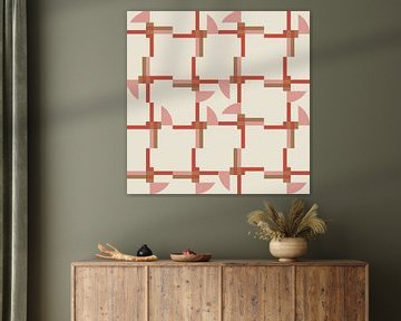 Modern abstract geometric pattern in coral pink, brown and white no.  1 by Dina Dankers