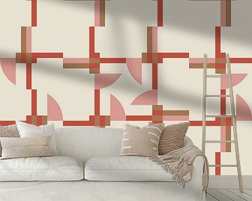 Modern abstract geometric pattern in coral pink, brown and white no.  1
