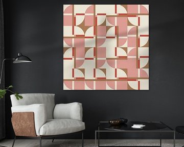 Modern abstract geometrisch patroon in koraalroze, bruin en wit nr. 2