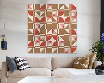 Modern abstract geometric pattern in coral pink, brown and white no.  5 by Dina Dankers